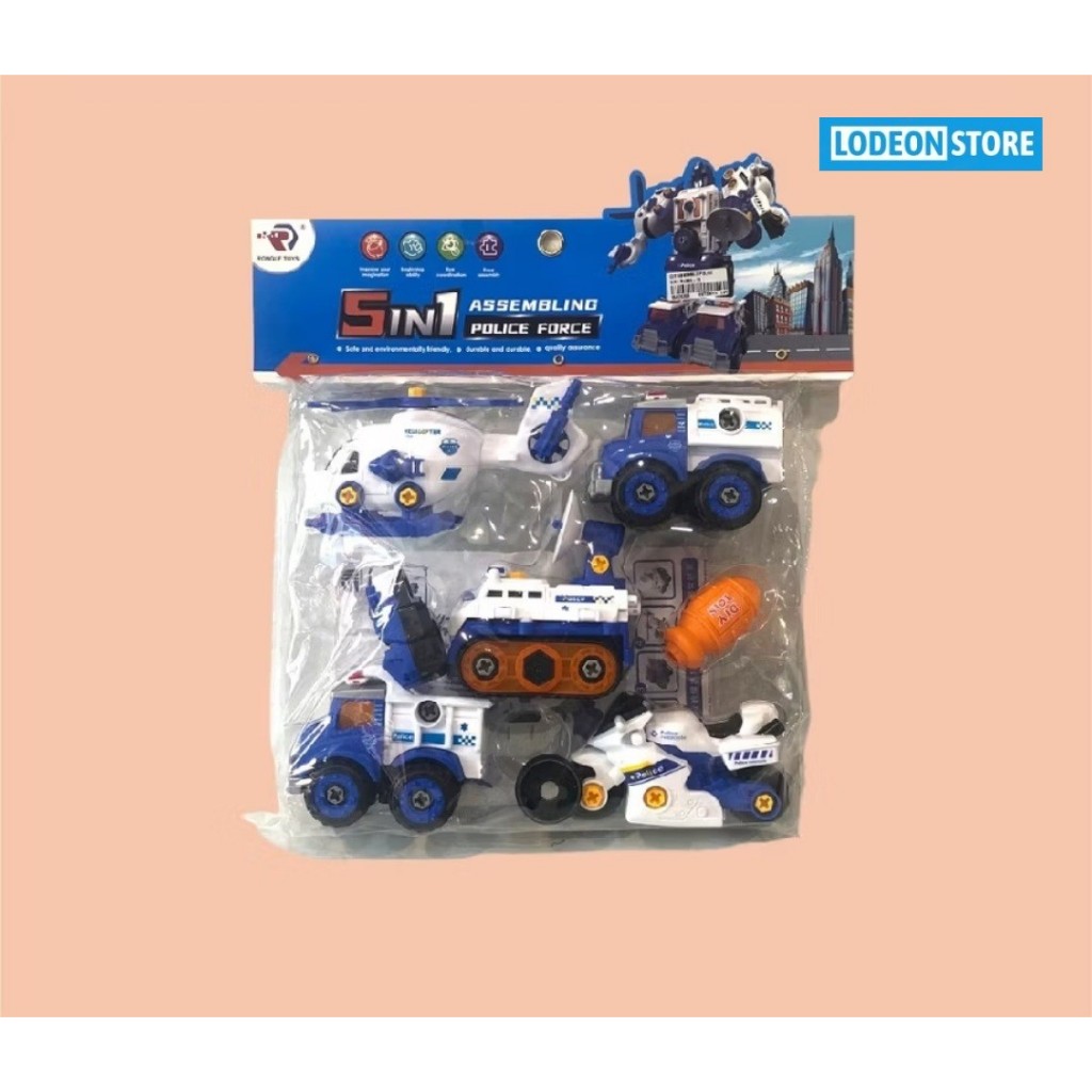 Mainan DIY Mobil Polisi 5 in 1 - Mainan Koleksi - Mainan Anak - Mainan Edukasi - Lodeon Store
