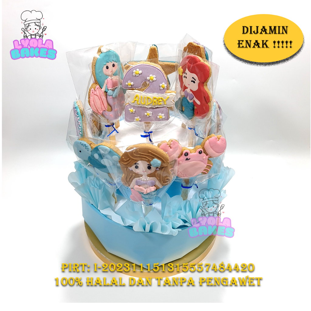 

Cookies Tower Mermaid Set 16pcs Dua Tingkat Kukis Putri Duyung DKK Halal