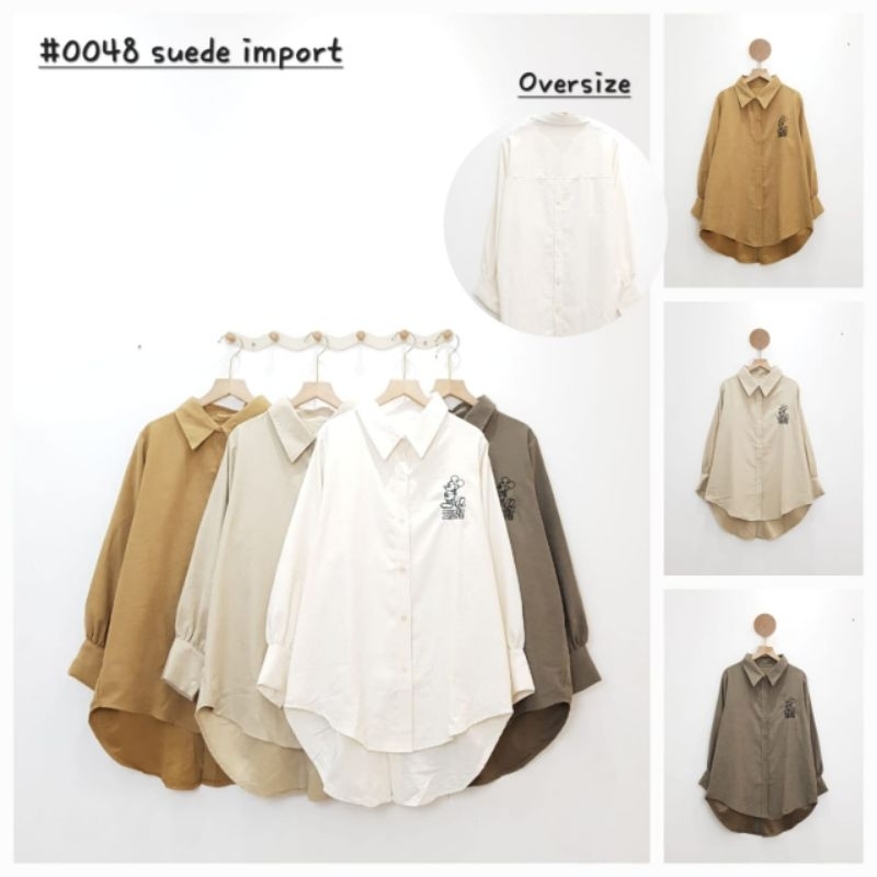KEMEJA SUEDE OVERSIZE BORDIR MICKEY || Kemeja Wanita Bordir - Kemeja Suede - Atasan Wanita
