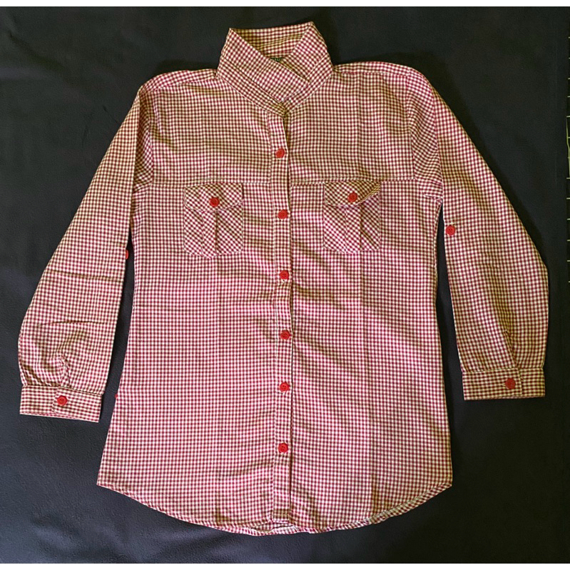 Atasan Kemeja Wanita Kotak-Kotak Merah