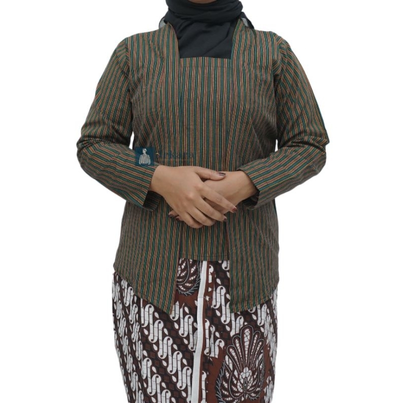 Kebaya Lurik Alusan KATUN - Warna AMETRIN (Hijau kebiruan & kuning emas)