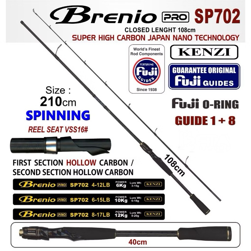 Joran kenzi Brenio Pro 702 Fuji Spinning Baitcasting Carbon Hollow