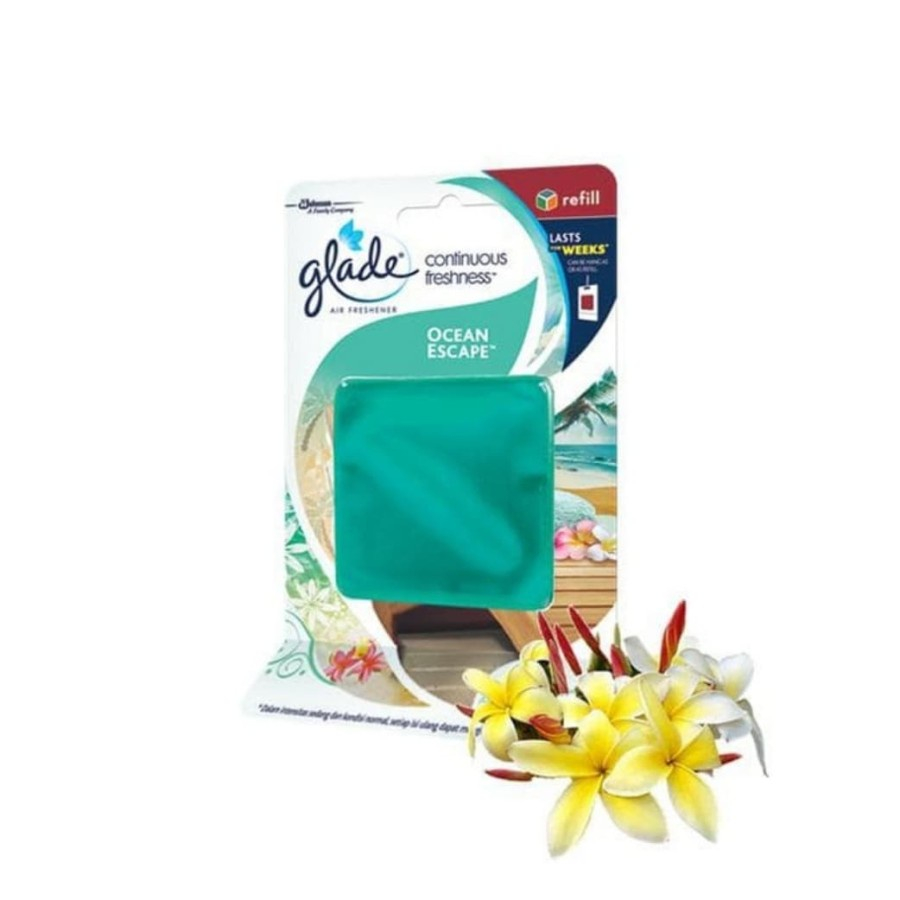 GLADE Continuous Ocean Escape 8gr & Glade Deo Smile Vanilla Oud Wood Pengharum Parfum Mobil