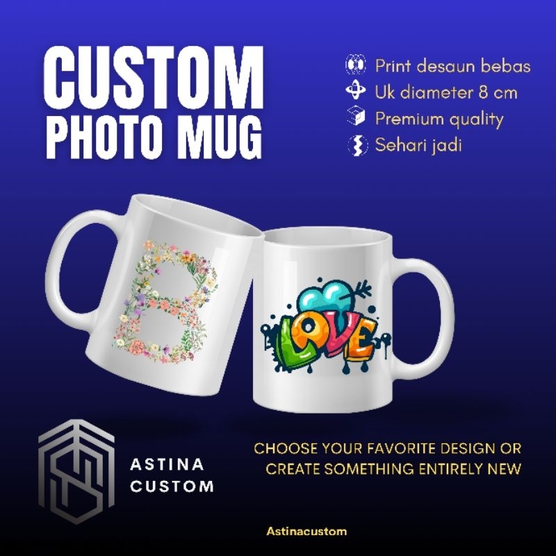 CUSTOM MUG GELAS KERAMIK SABLON BEBAS