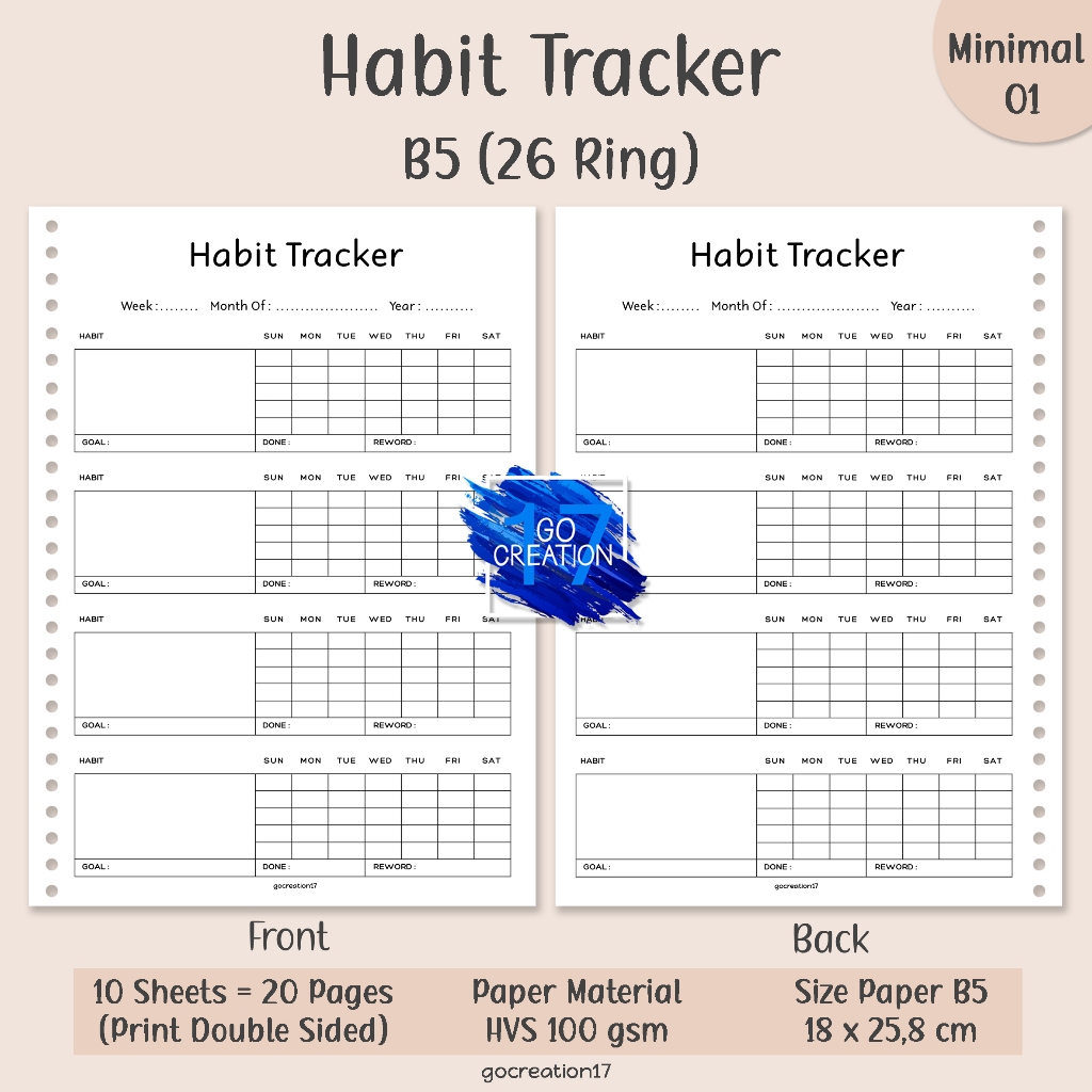 

Buku Planner Kertas Isi Binder Habit Tracker Simple Minimalis B5