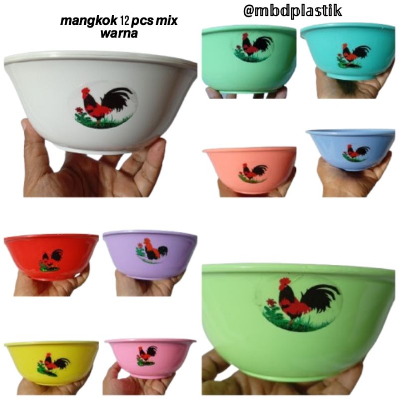 Mangkok ayam jago 1 lusin mix warna mangkok tebal tahan panas