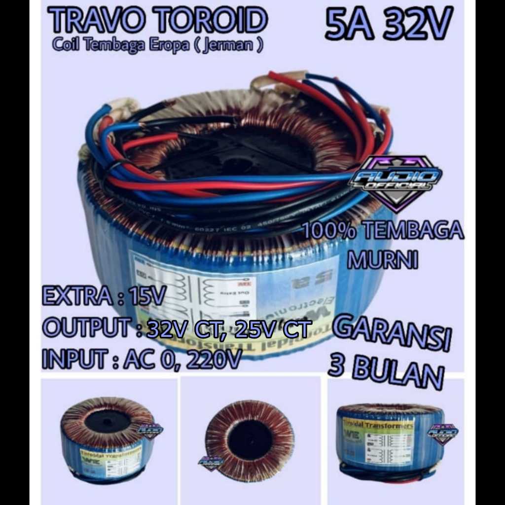 Travo Donat Toroid 5A Besar CT 32V 25V / Travo Teroid 5 Amper Tembaga Murni HELENIC Jerman