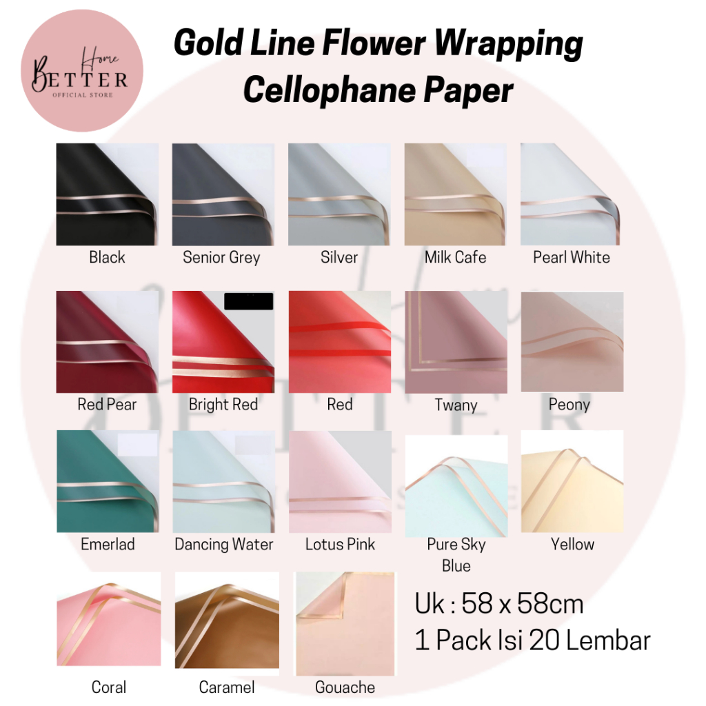 

Better Home - [20 LEMBAR] Gold Line Flower Wrapping Cellophane Paper Kertas Buket Bunga - EMYAB