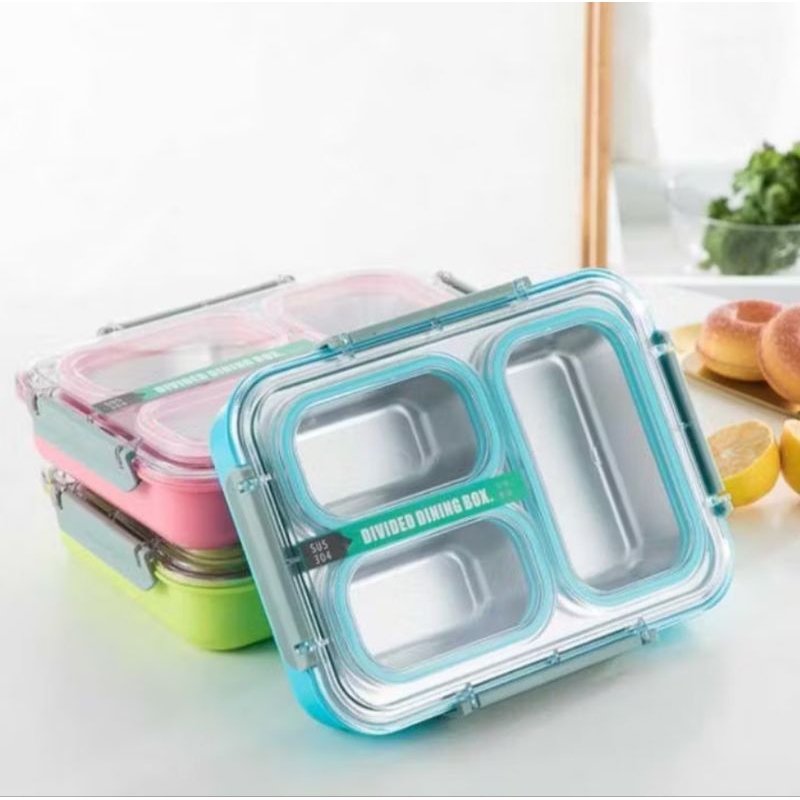 Lunch Box Anti Campur / Tumpah 3 Sekat Kotak Bekal Stainless