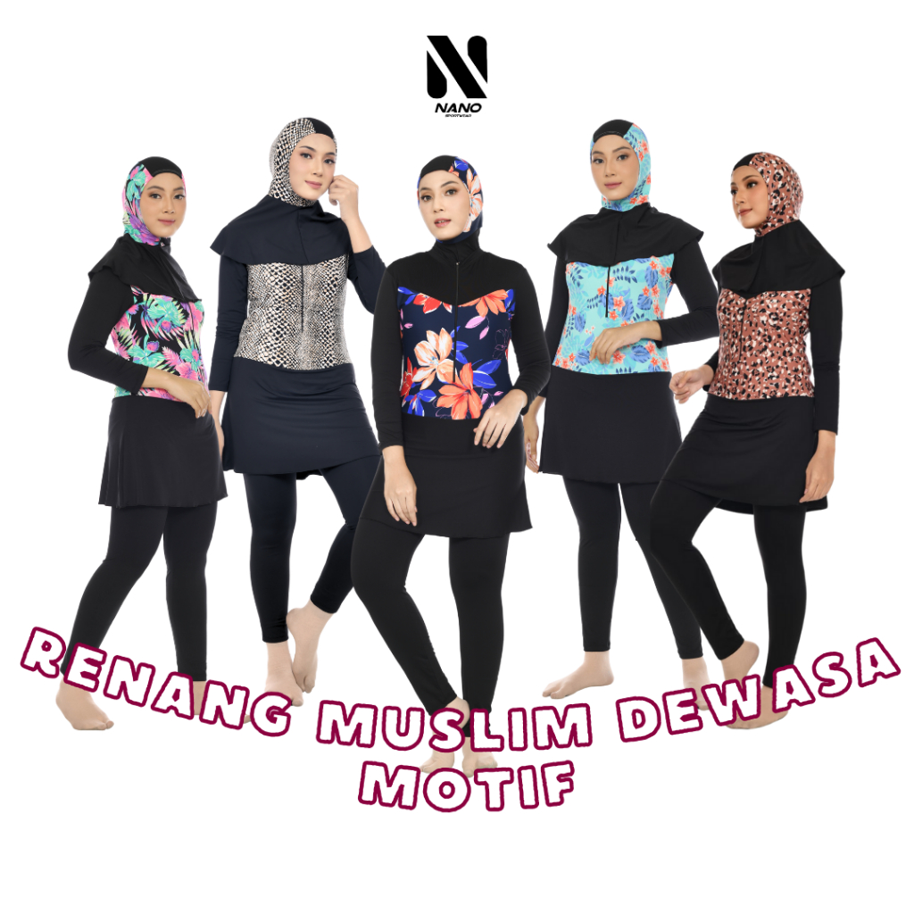 NANO || BAJU RENANG MUSLIM / BAJU RENANG WANITA MUSLIM HIJAB / BAJU RENANG DEWASA MOTIF