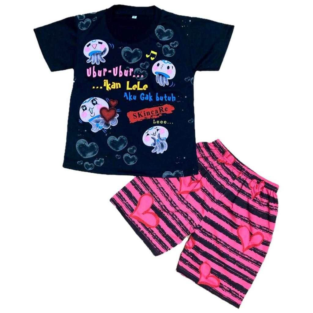 Setelan Anak Perempuan Motif Ubur Ubur Ikan Lele / Baju Anak Cewek  Gambar Ubur UBur IKan Lele / Baj