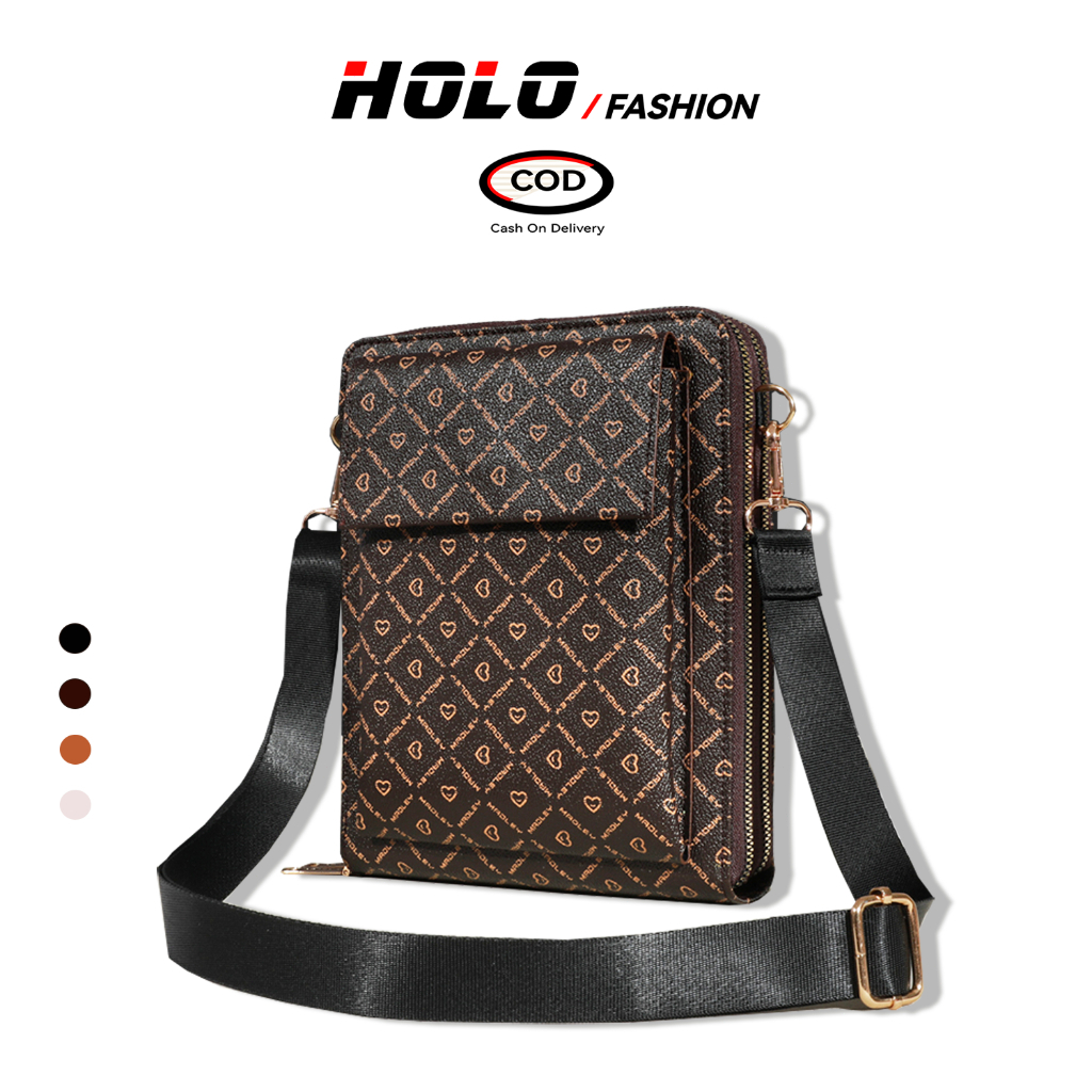 HOLO Tas Selempang Pria Tas Hp Kulit Vintage Hitam Kapasitas Besar Dapat Memuat Tablet Slingbag