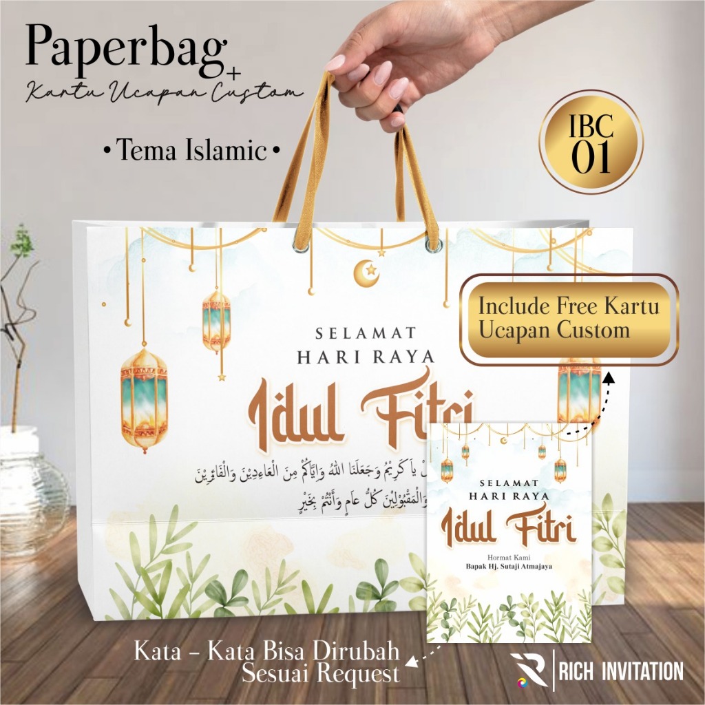 

PAPER BAG HAMPERS LEBARAN CUSTOM - PAPERBAG IBC TEMA ISLAMIC FREE CARD CUSTOM