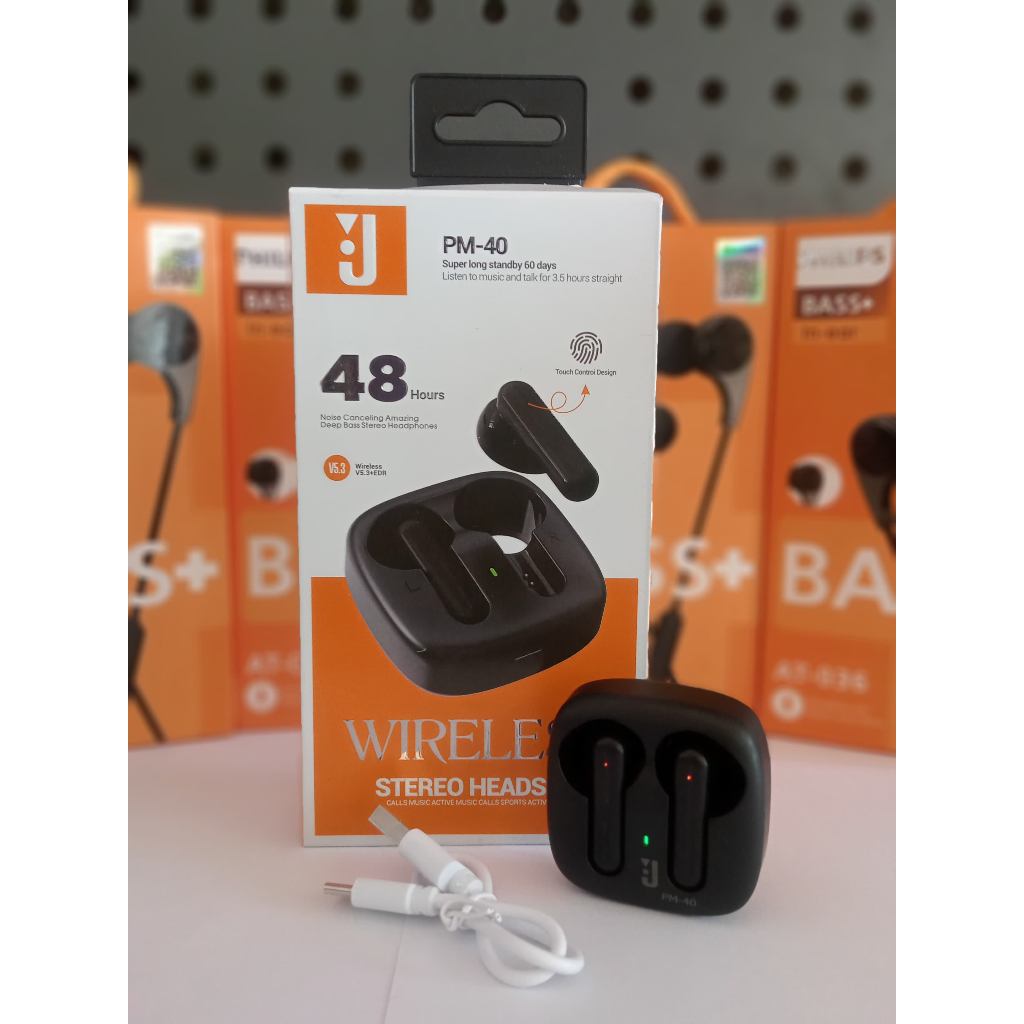Handsfree Bluetooth TWS PM-40 Headset Wireless V5.3 + EDR Stereo Bass Earphone