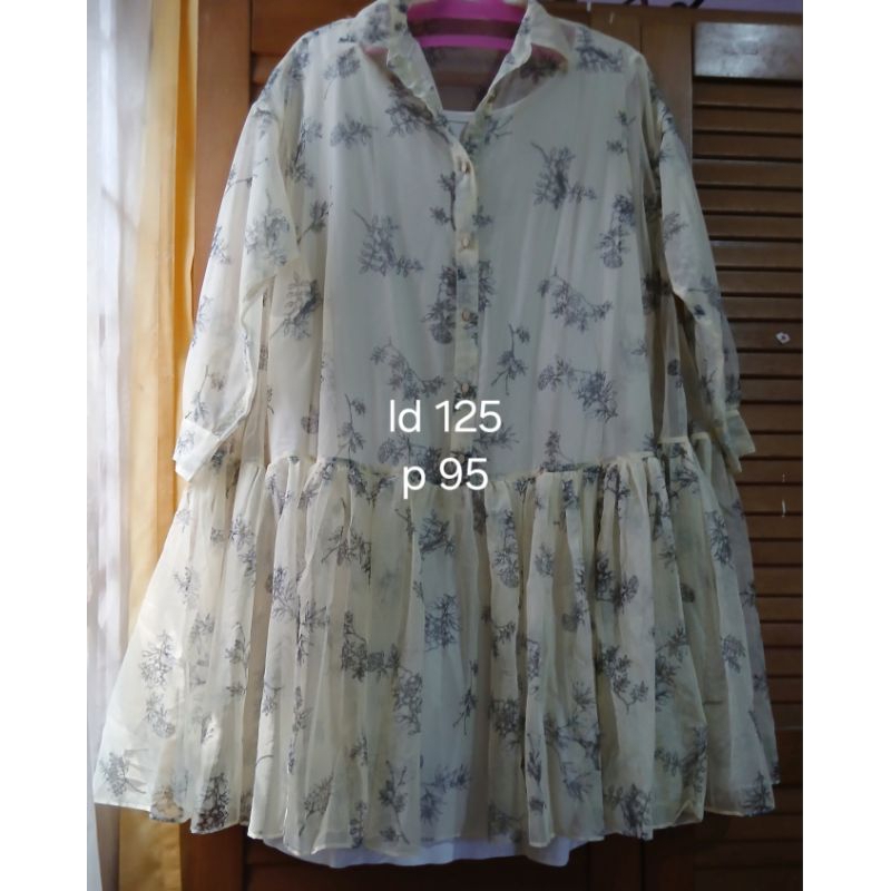 long dress motif bunga2 ld besar lengan panjang