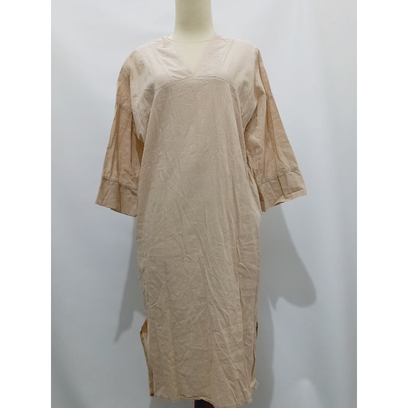 Long Dress V Neck Katun Linen Cream Indibr*nd