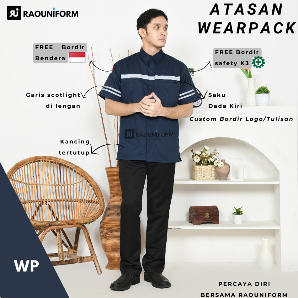 Baju Wearpack Lengan Pendek/Kemeja Safety K3 proyek lengan pendek/Wearpack Safety Custom Bordir