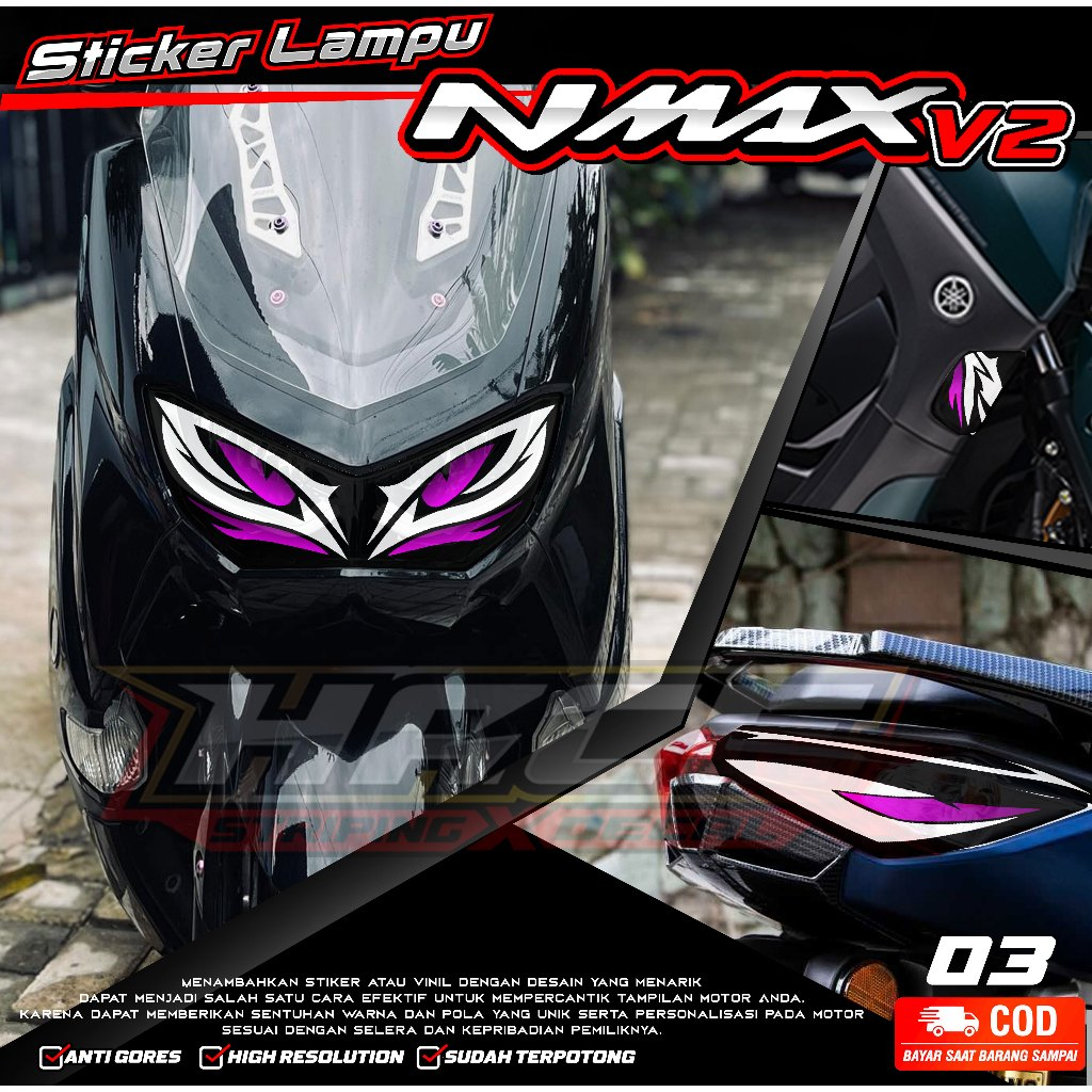 KODE 03 STIKER TERBARU LAMPU MOTOR NMAX NEW 2022 - STIKER LAMPU DEPAN & BELAKANG NMAX NEW 2022
