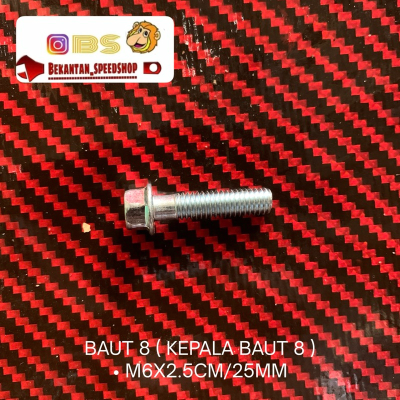 BAUT 8 M6X2.5CM/25MM  ( KEPALA BAUT 8 )