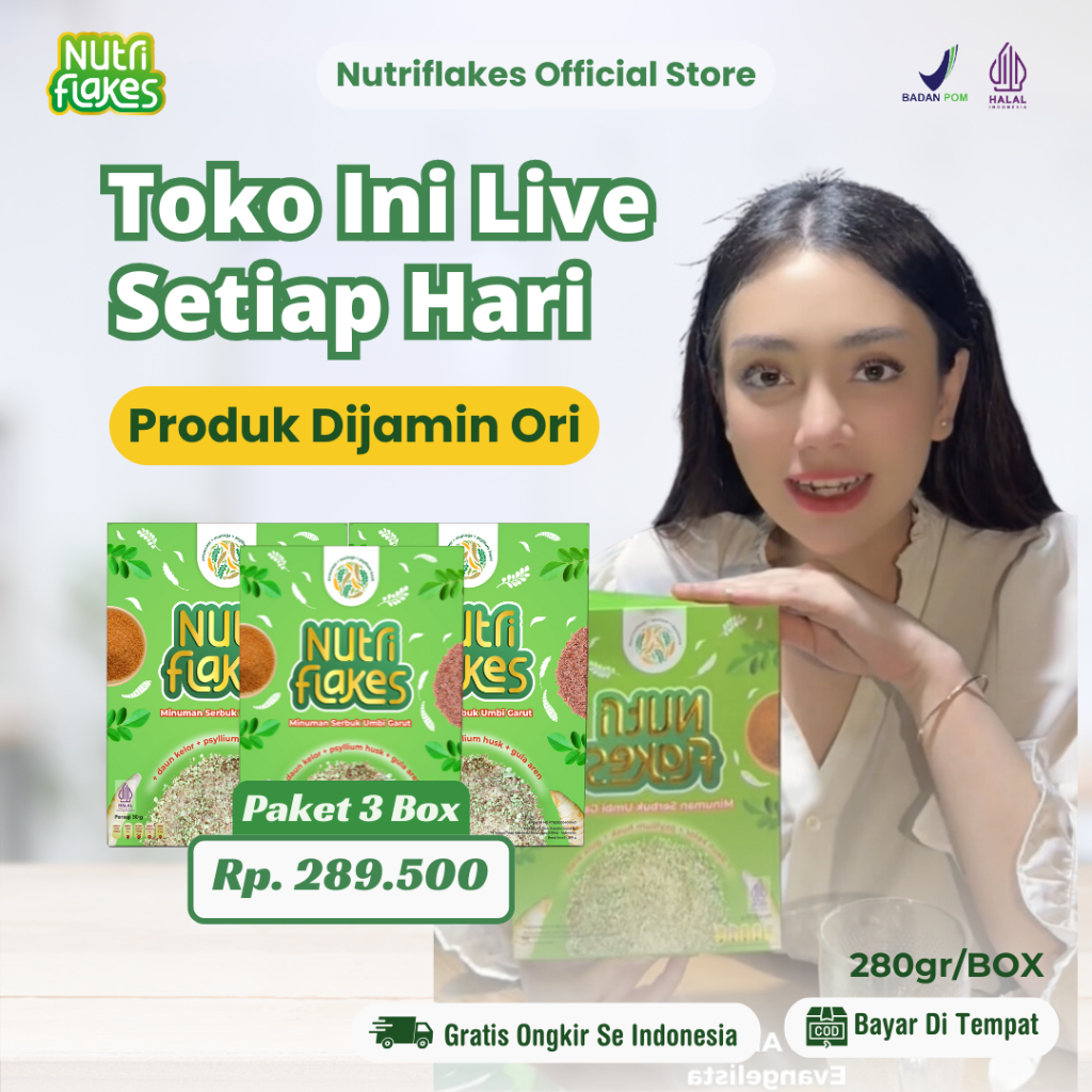 

Nutriflakes 100% Original Sereal Umbi Garut Membantu Meredakan Asam Lambung Paket 3 Box