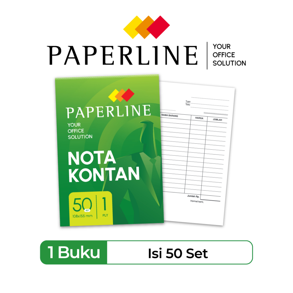 

Paperline nota kontan Kecil 1ply / ( harga 1pak/10buku)