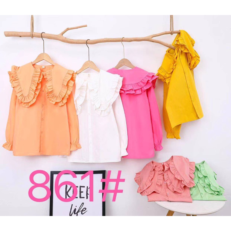 Kemeja anak perempuan 9tahun - 12tahun blus anak cewek kemeja kerah baju atasan katun pink kuning du