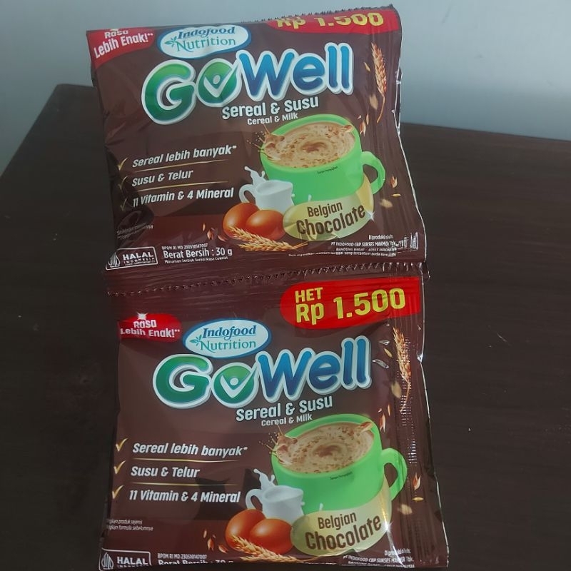 

Gowell Go Well Sereal & Susu Sarapan Sehat Anak dan Dewasa Rasa Belgian Chocolate 10 Sachet