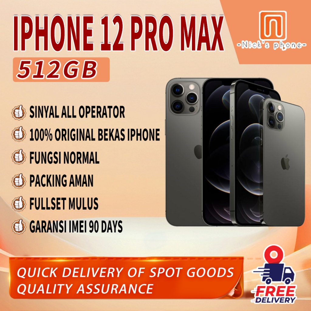 iPhone 12Pro Max 512GB Fullset Second/Bekas Original100% 6.7"OLED-Ori Mulus Normal Like New Phone