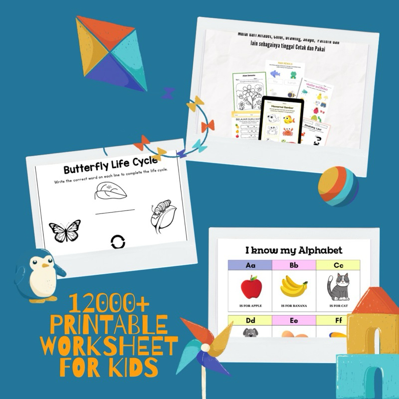 12000 Printable Worksheet untuk anak 2-6 tahun (PDF)