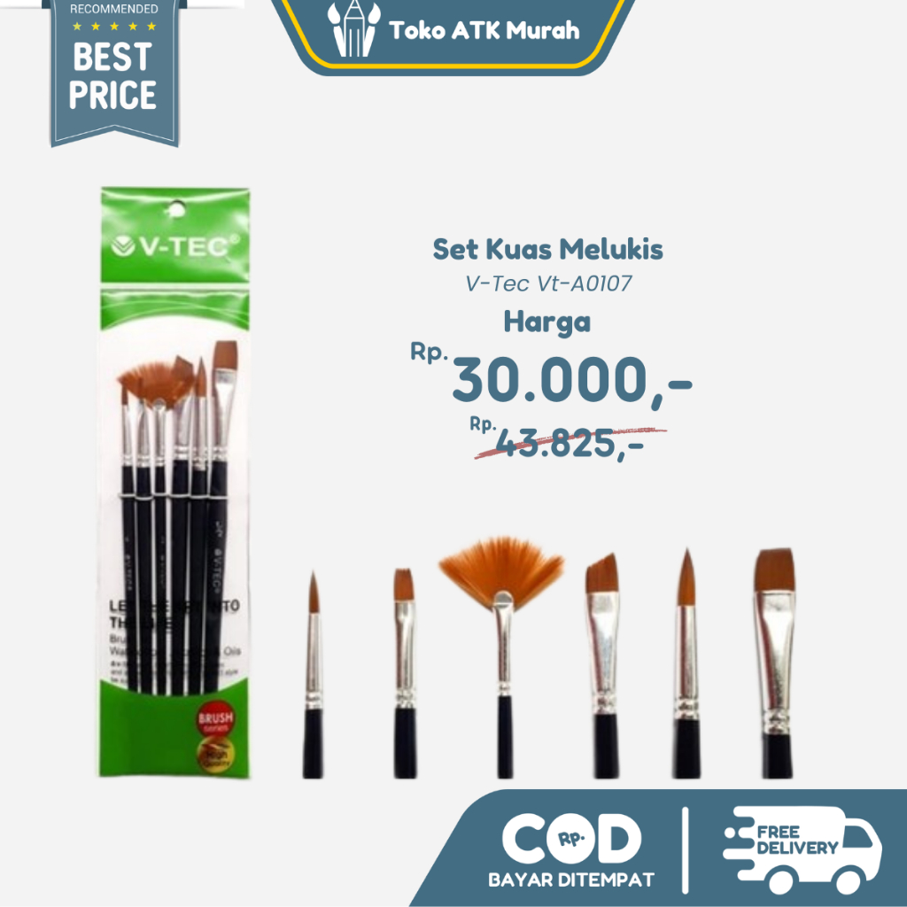 

V-Tec Brush A0107 Set 6 / Kuas Lukis Set isi 6 / VTEC Artist Brush