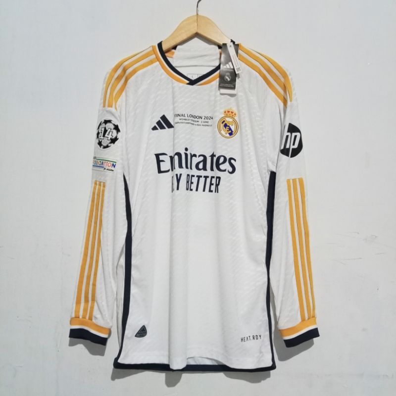 Jersey Player Issue Real Madrid Home 2023/2024 Long Sleeve Nameset Bellingham Full Patch UCL