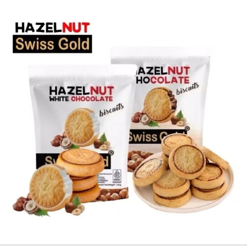 

Swiss Gold Hazelnut Biscuit Biskuit Hazelnut Milk White Chocolate 100g
