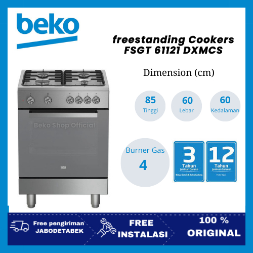 ( khusus luar jabodetabek ) Beko Kompor Freestanding FSGT61121DXMCS 75cm - Beko FSGT 61121 DXMCS