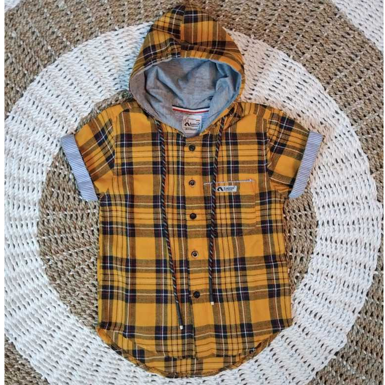 Kemeja hoodie flannel slim fit anak laki laki