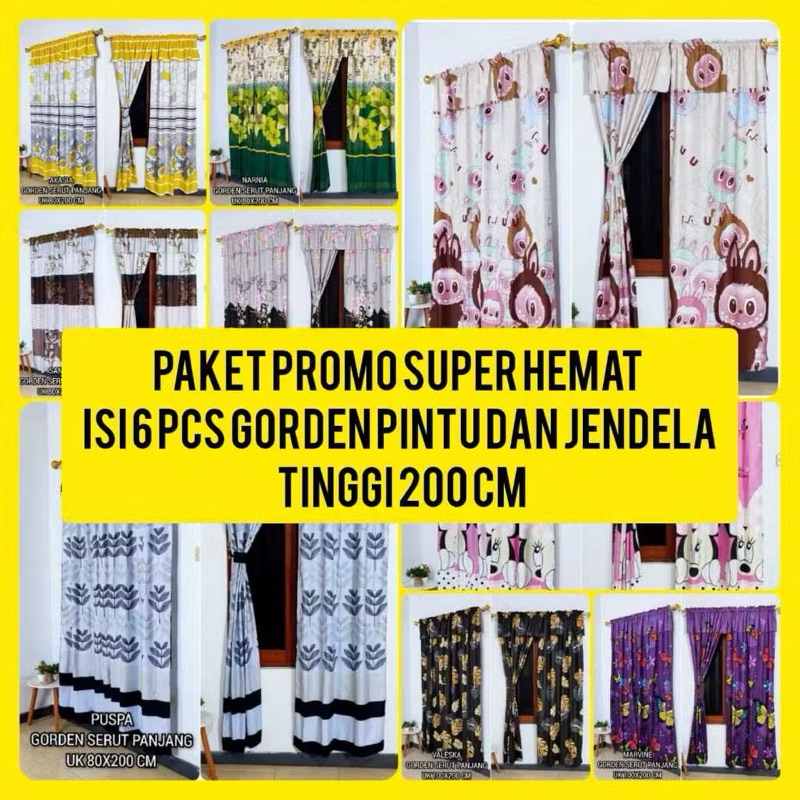 PAKET HARGA GROSIR 6 PCS GORDEN SERUT PINTU DAN JENDELA PANJANG ukur 80 x 200 cm