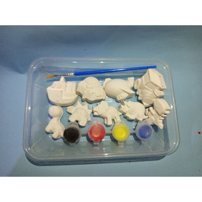 

mewarnai gypsum mainan edukasi anak kit box tema transportasi dan dino