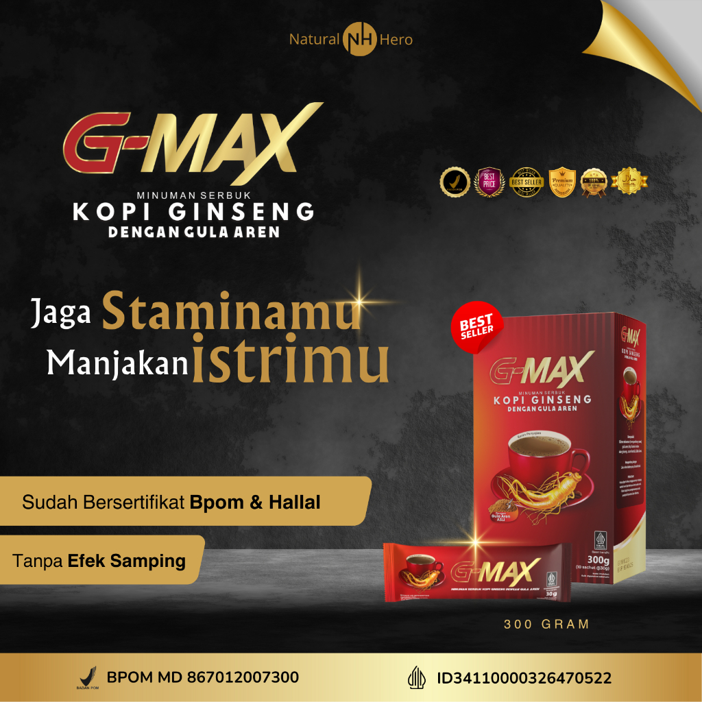 

Kopi GMAX Minuman Kopi Gingseng Stamina Pria Tahan Lebih Lamaa Original BPOM Halal - GMAX Kopi Gingseng Dengan Extra Gula Aren