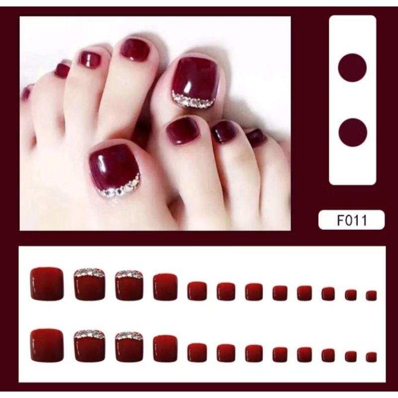 24 pcs kuku palsu kaki + lem fake nails Art 3d tahan air kuku palsu kaki