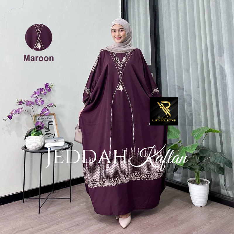 Kaftan Gamis Jeddah Jumbo Daster Rayon Resleting Depan