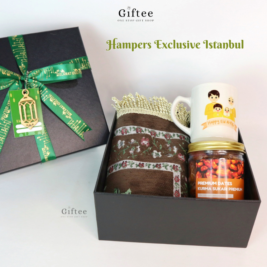 HAMPERS LEBARAN ISTANBUL EXCLUSIVE HARD BOX MUG CUSTOM ALAT SHOLAT SAJADAH KURMA
