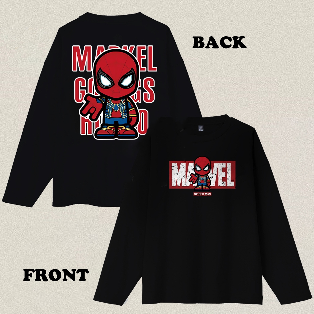 RENELLE Kaos Lengan Panjang Pria Distro Original 100% Kaos Spider-Man ”Marvel“  Pria Wanita | Crewne