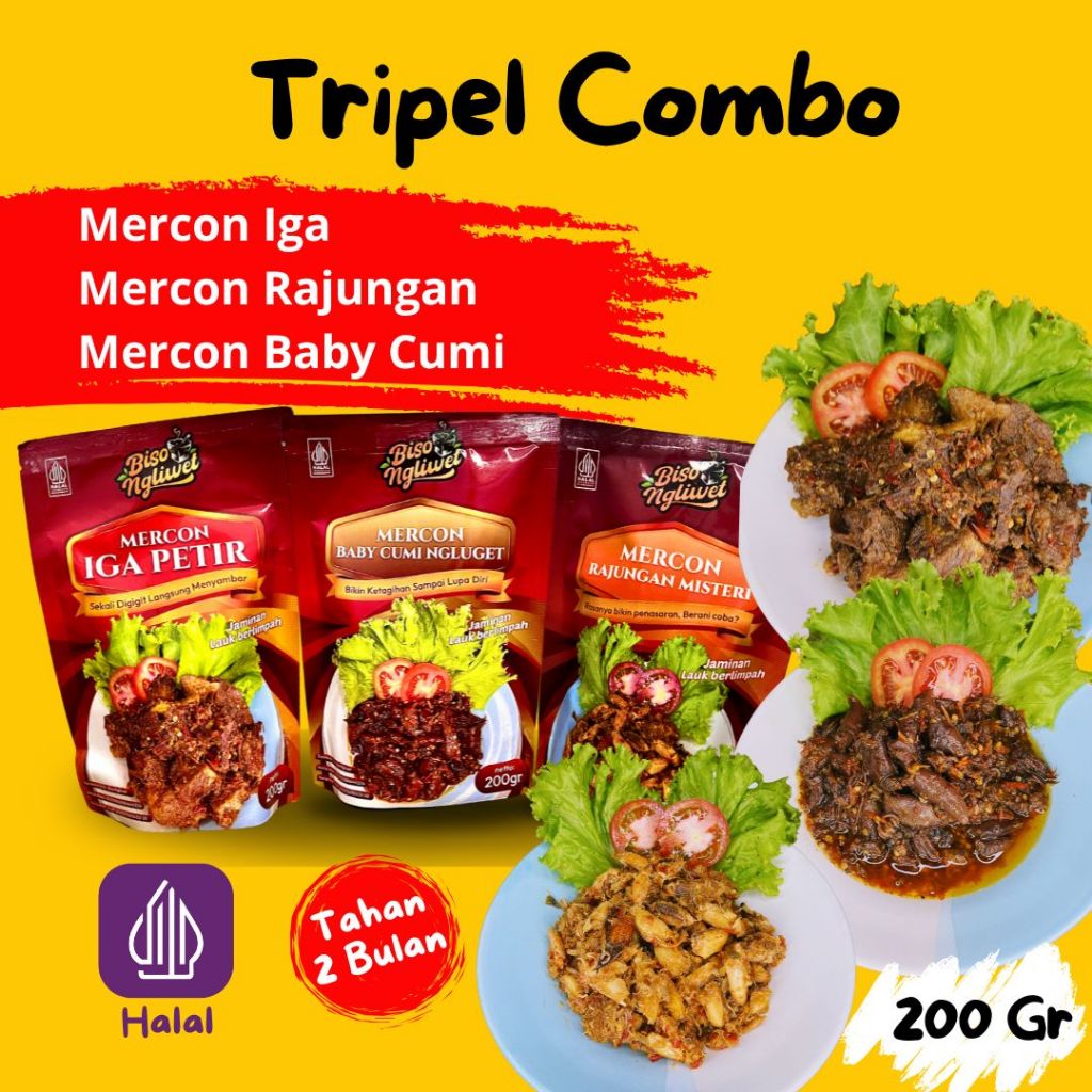 

PAKET LARIS MANIS - Mercon Iga & baby Cumi & Rajungan Biso Ngliwet 200 Gr LAUK CEPAT SAJI