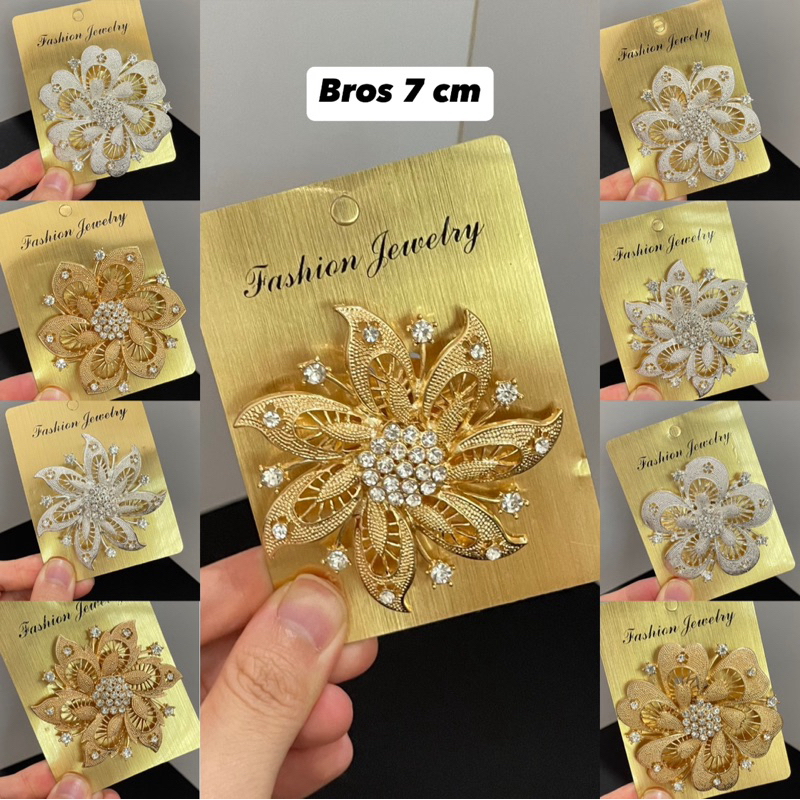 Bros 7 cm Gold & Silver / Bros Dada Hijab Bunga / Bros Pin Besar 7cm