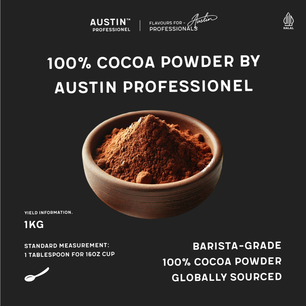 

100% Cocoa Powder by Austin Professionel (Barista-grade) - 1 kg | Kakao Bubuk Premium