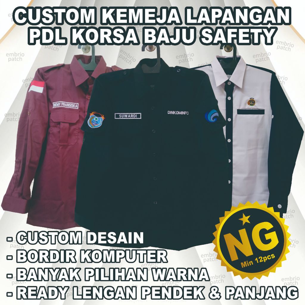 CUSTOM KEMEJA LAPANGAN BAJU SAFETY K3 SATUAN MAUPUN GROSIR AZURA KONVEKSI JOGJA STD