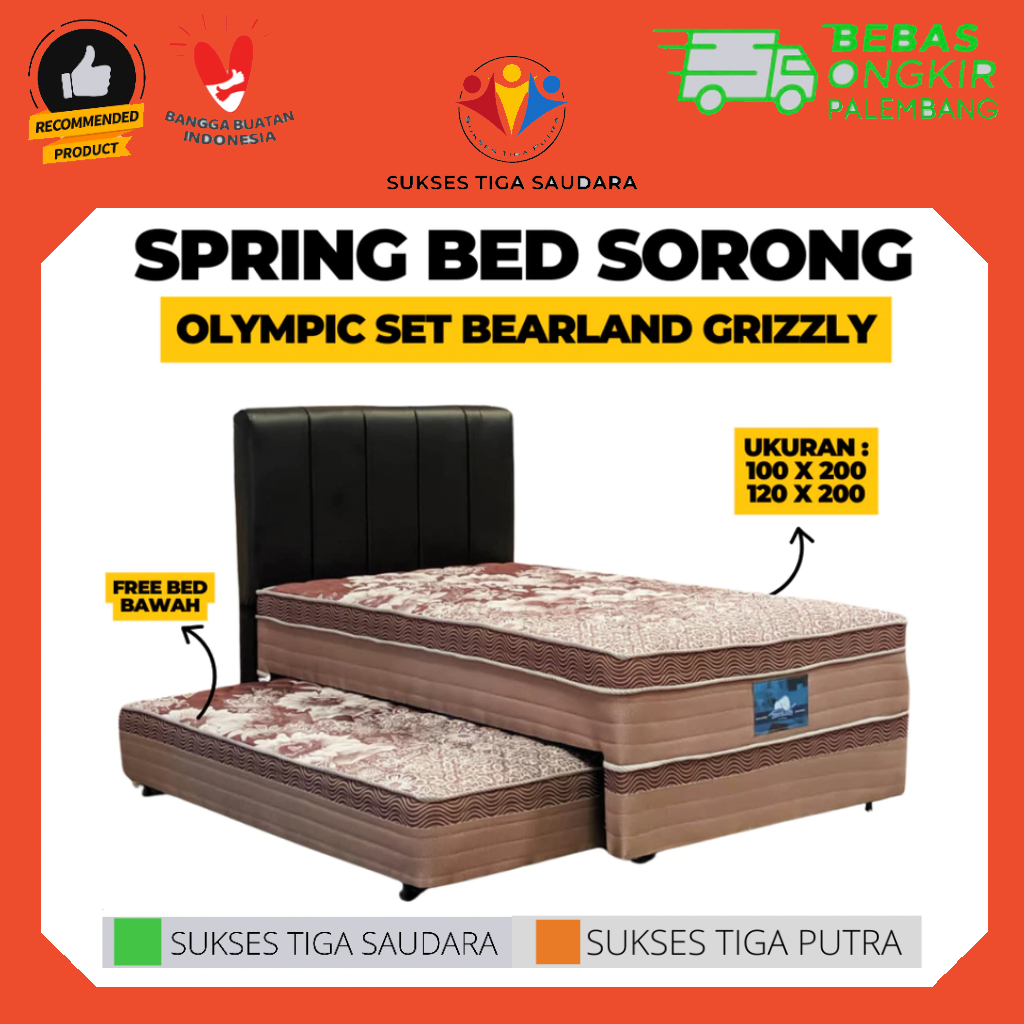SPRING BED SORONG BEARLAND GRIZZLY OLYMPIC UKURAN 100 & 120 X 200CM / BERKUALITAS GARANSI 15 TAHUN