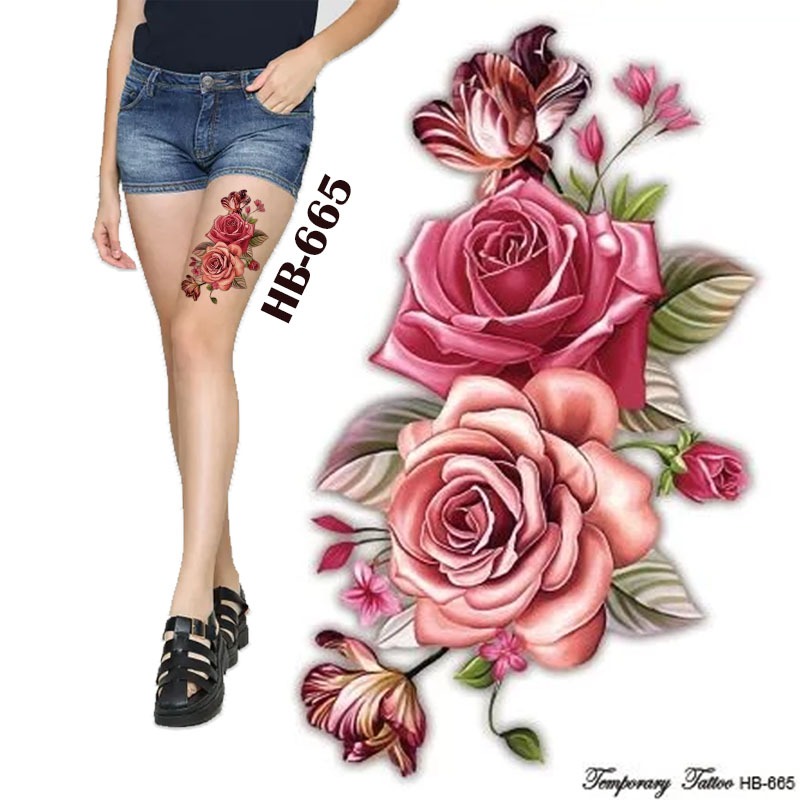 ZARIL77- Tatto temporer HB 665 BUNGA PINK  tatto punggung tangan dada tahan lama