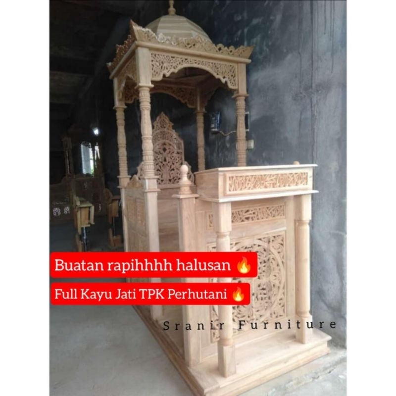 Mimbar Masjid Full Kayu Jati TPK Perhutani Mimbar Jati Ukiran Jepara Mimbar Madjid