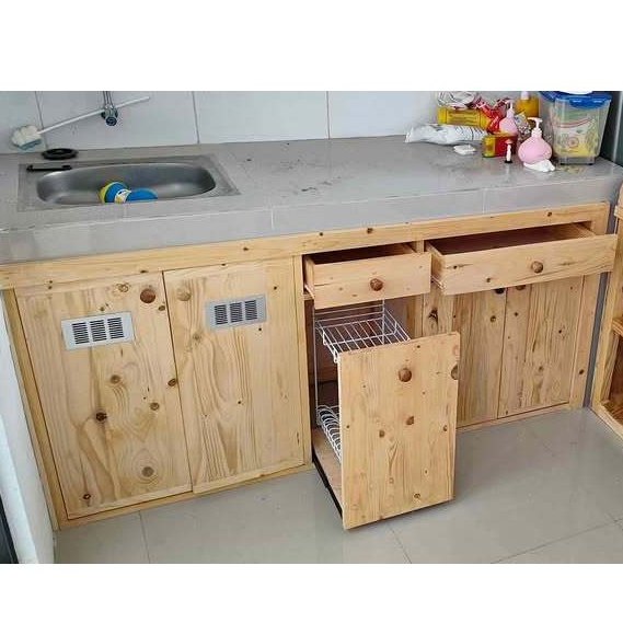 Kitchen set Bawah dapur Dari Kayu Jati Belanda / Pinus