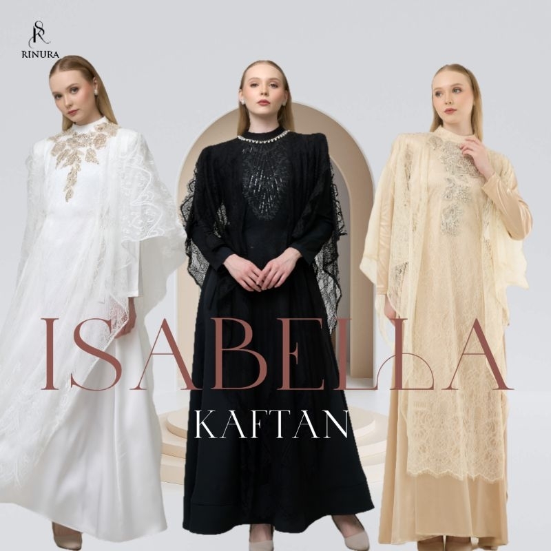 ISABELLA Collection By Rinura  Abaya semi Kaftan All size Hitam bahan crepe dan Tulle Paris  Mewah d